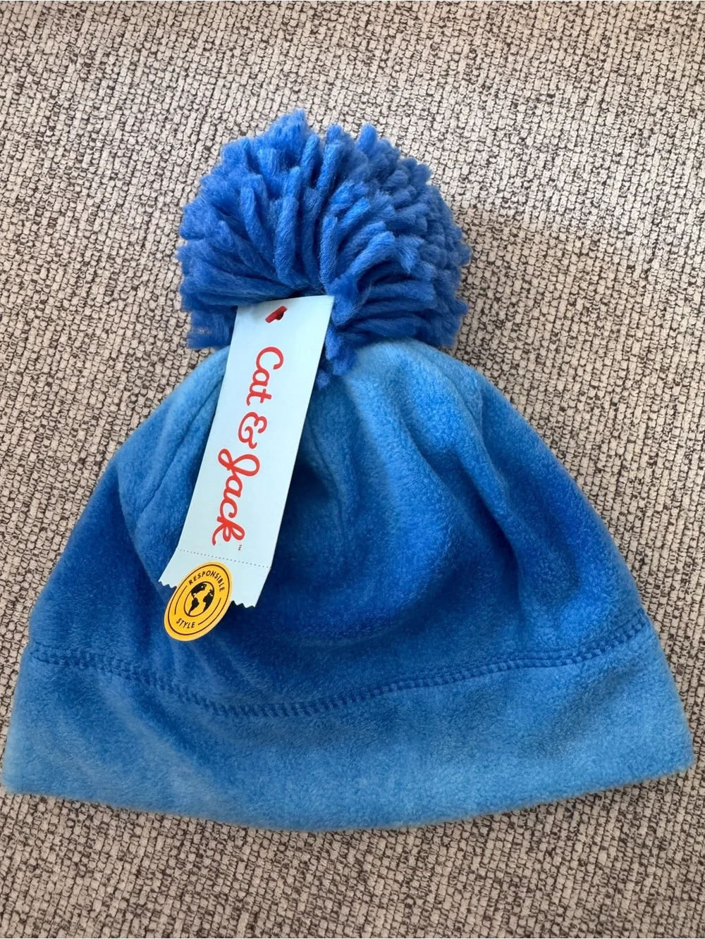 NWT Cat & Jack Blue Fleece Pom Pom Winter Hat 2T–5T